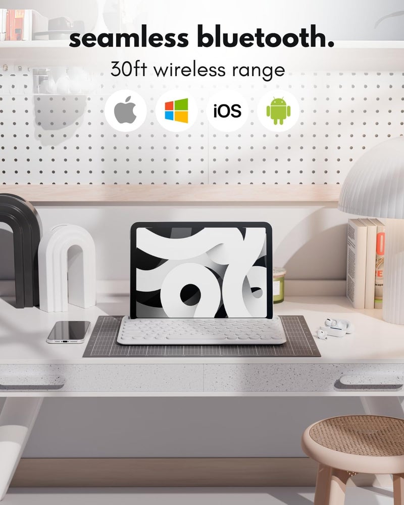 MACALLY Bluetooth Keyboard for Tablet | Wireless Keyboard for iPad mini/Air/Mini, iPhone (Multi-Device, Built-in Stand, Rechargeable) Easy to Use and Cute Portable - White - Image 2